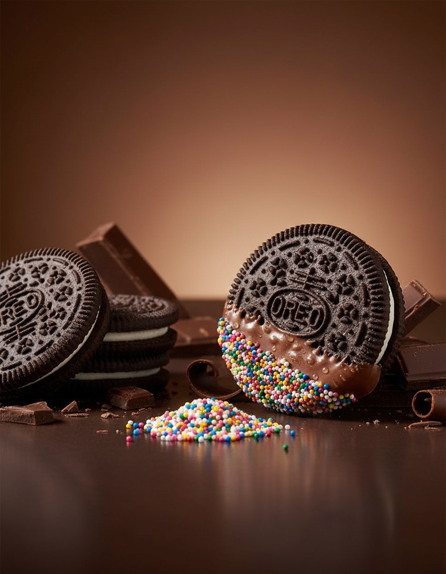 Dipped sandwich cookies arranged in a closing gift box
